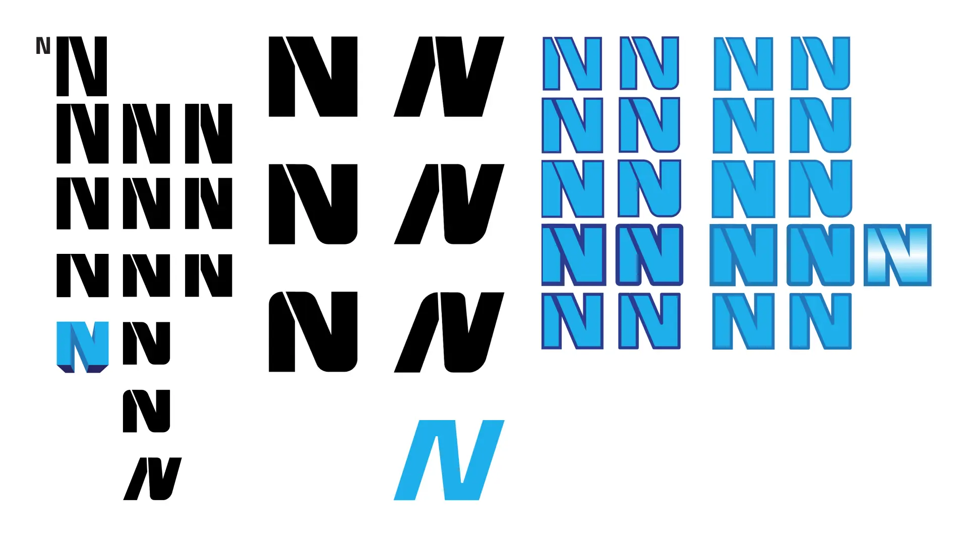 Exploration of different heights, slants, and corners for the No. IV E-sports Club logo.