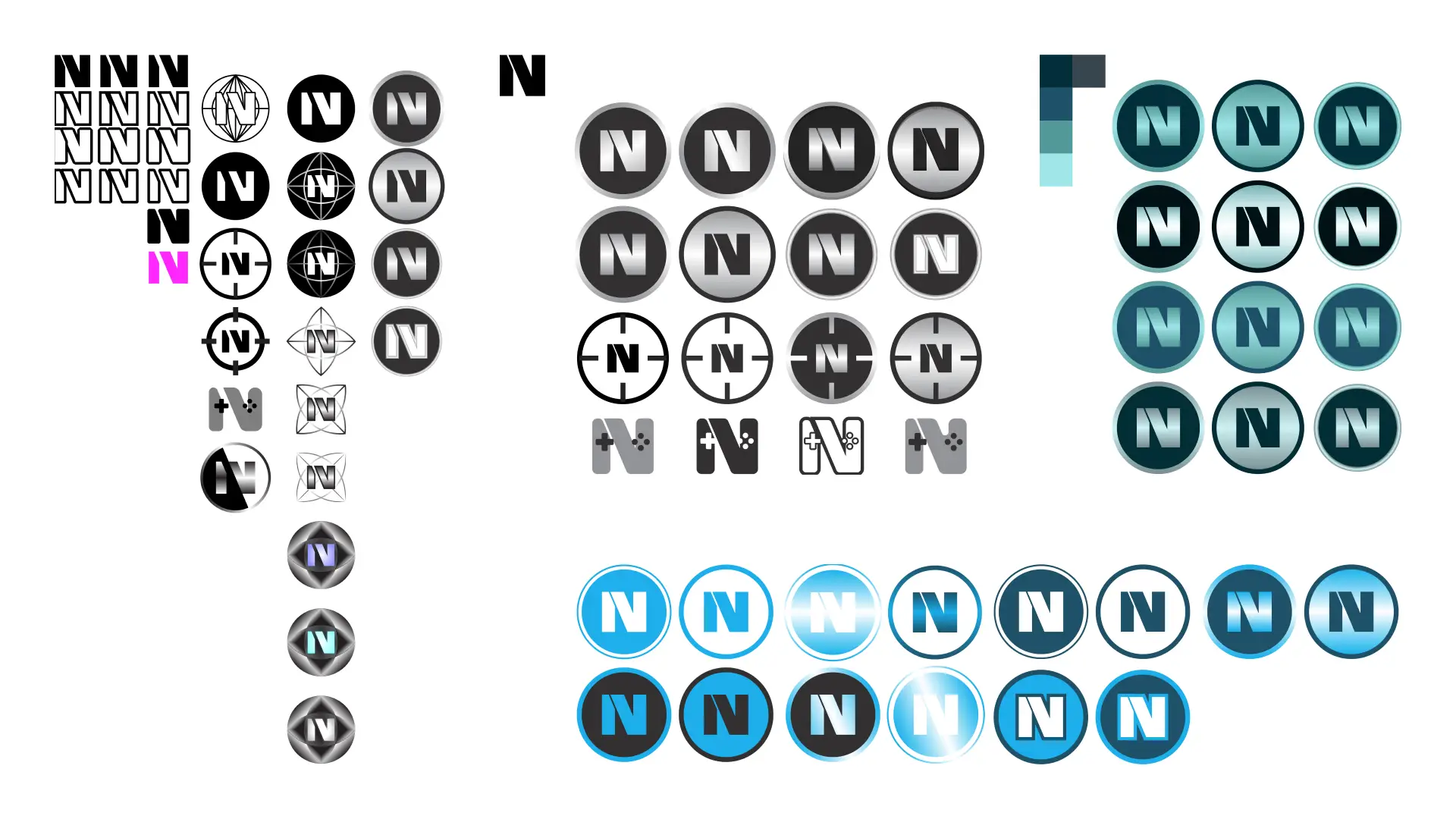 Exploration of gaming imagery in and color scheme for the No. IV E-sports Club logo.