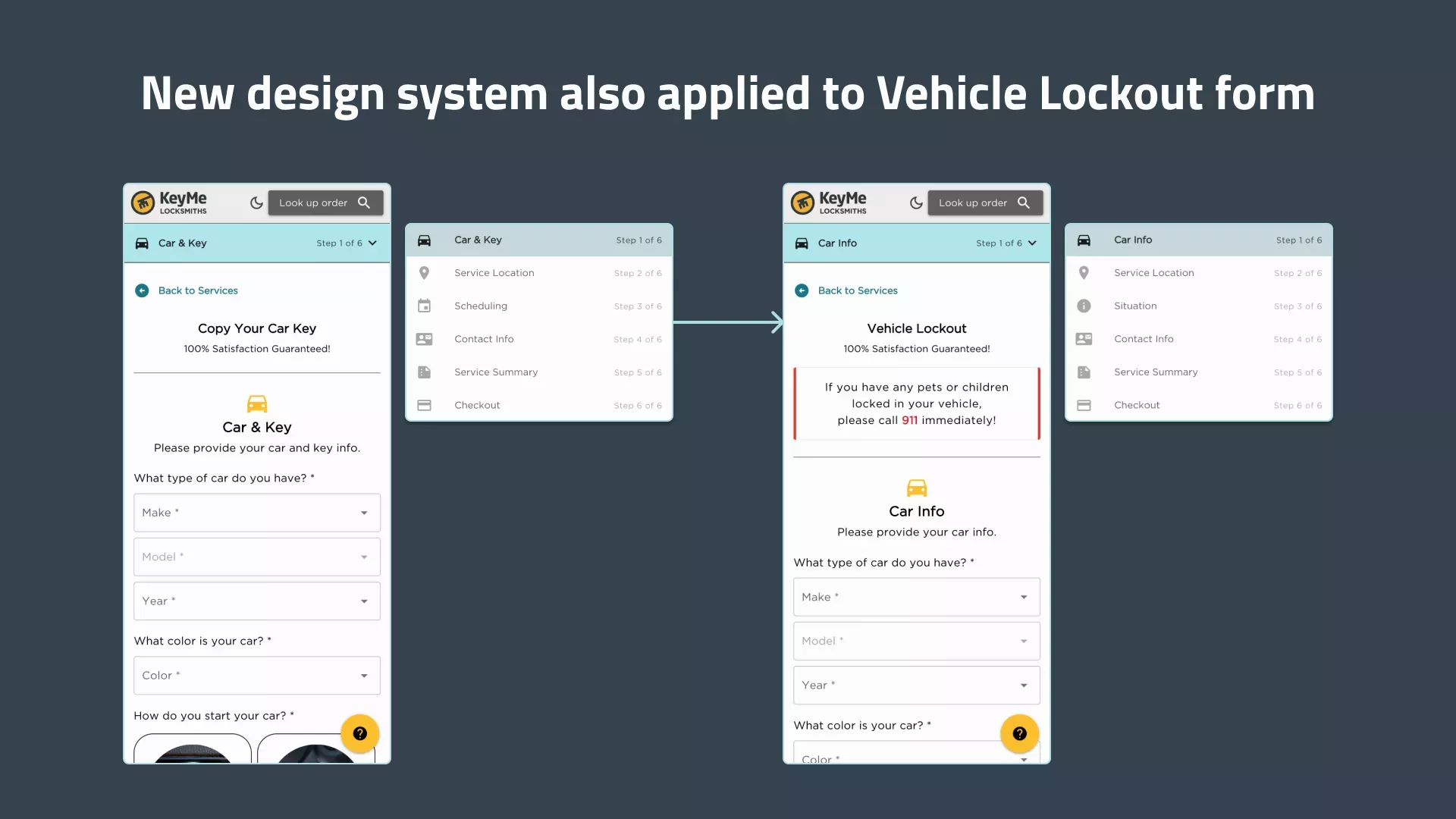 The Lockouts form featuring the same design system as the Key Duplication form - navigation type, colors, layout, etc.