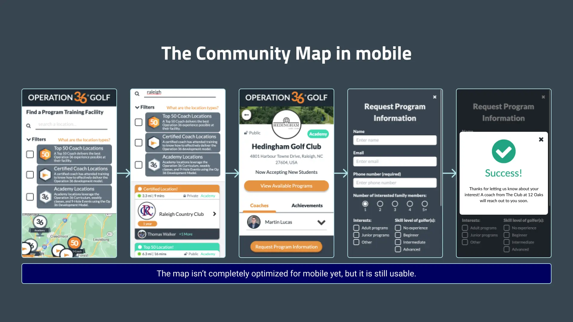 Mobile views of the Community Map.