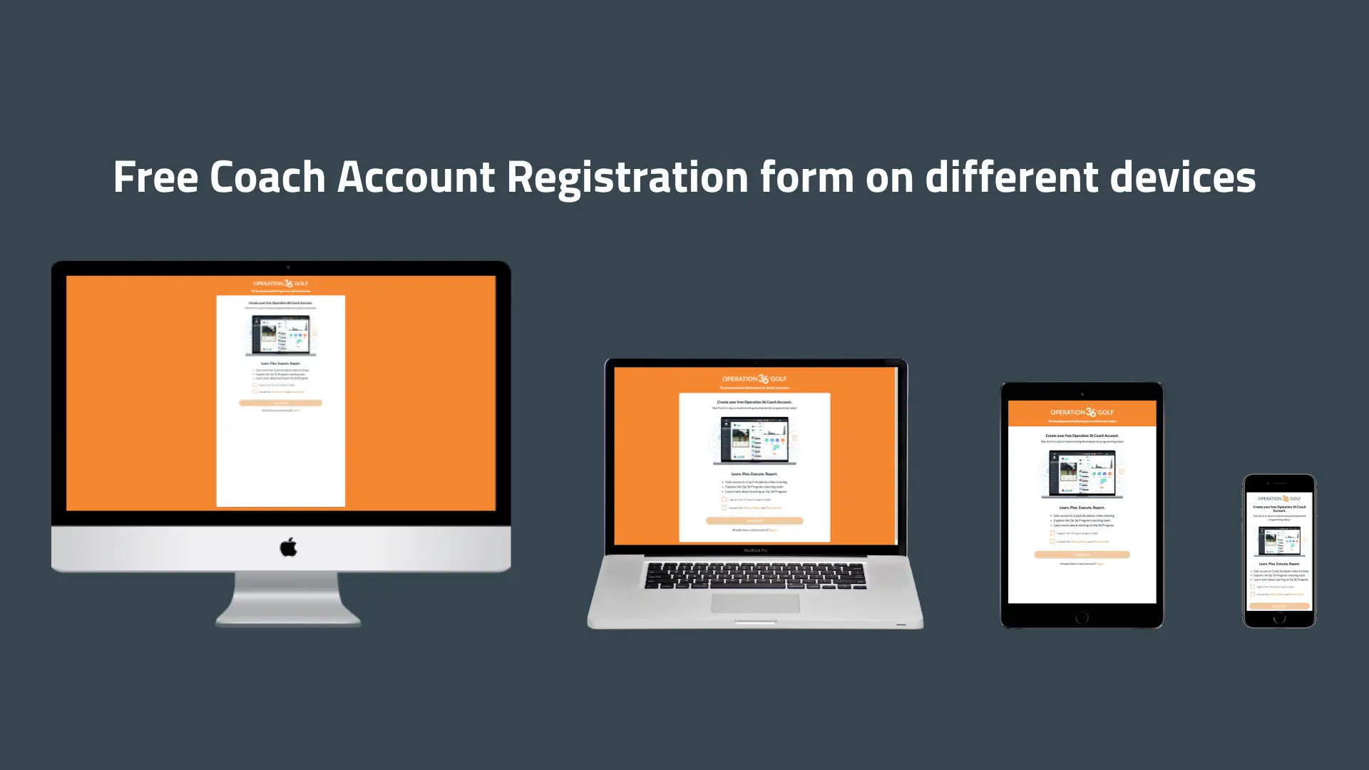 Views of Free Coach Registration on different devices.