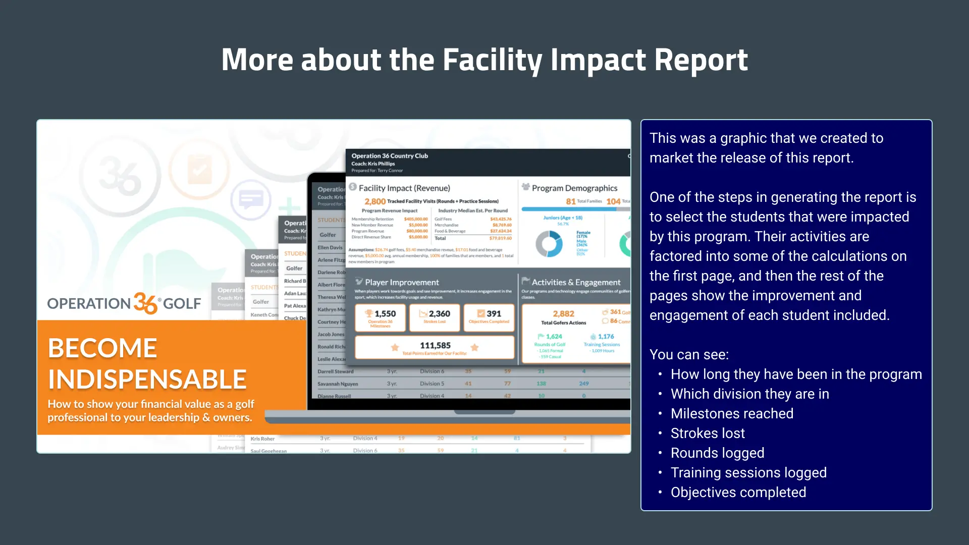 More about marketing for the Facility Impact Report.