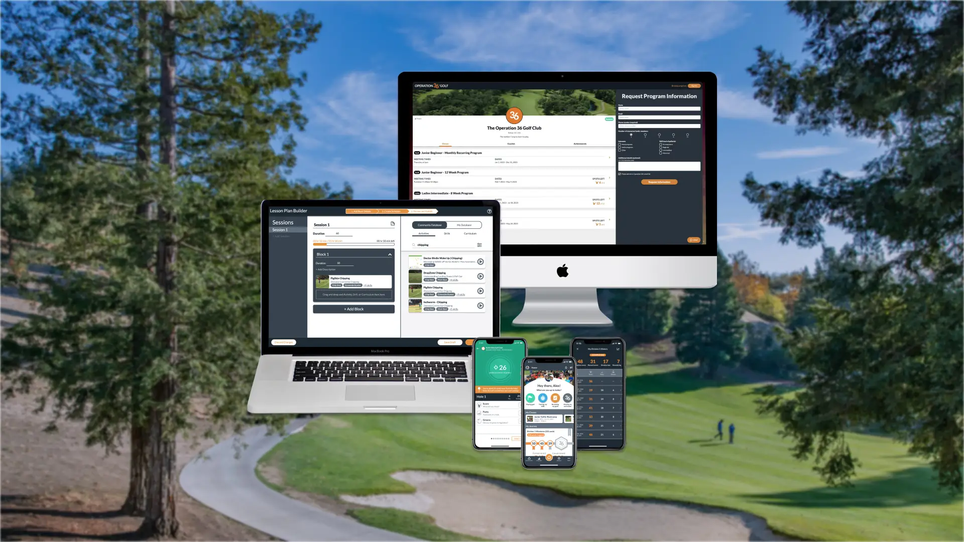 Other Operation 36 Golf features, such as the registration engine, lesson plans, and playing enhancements